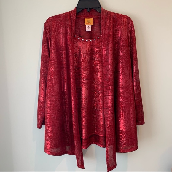 Ruby Rd. | Tops | Ruby Rd Red Shimmer Bling Neck Cardigan Tank Xl 34 ...